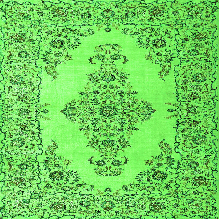 Round Machine Washable Medallion Green Traditional Area Rugs, wshtr1200grn
