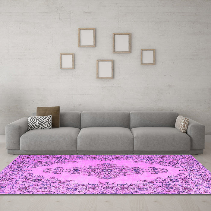 Machine Washable Medallion Purple Traditional Area Rugs in a Living Room, wshtr1200pur