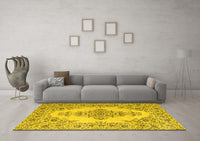 Machine Washable Medallion Yellow Traditional Rug, wshtr1200yw