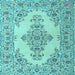 Square Machine Washable Medallion Light Blue Traditional Rug, wshtr1200lblu