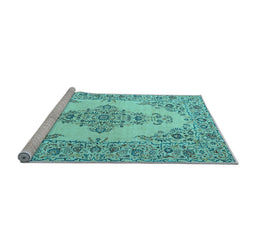 Sideview of Machine Washable Medallion Light Blue Traditional Rug, wshtr1200lblu