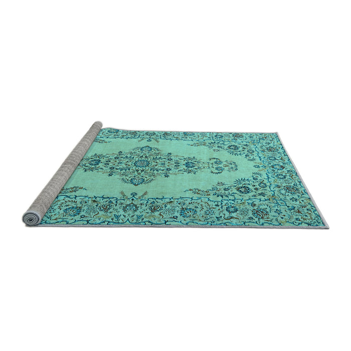 Sideview of Machine Washable Medallion Light Blue Traditional Rug, wshtr1200lblu