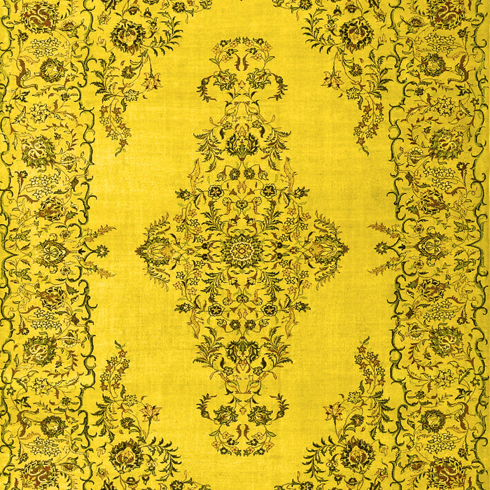 Machine Washable Medallion Yellow Traditional Rug, wshtr1200yw