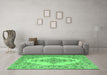 Machine Washable Medallion Emerald Green Traditional Area Rugs in a Living Room,, wshtr1200emgrn