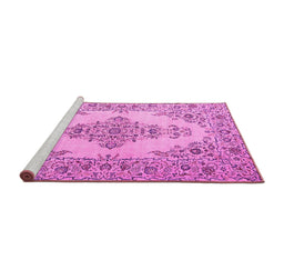 Sideview of Machine Washable Medallion Pink Traditional Rug, wshtr1200pnk