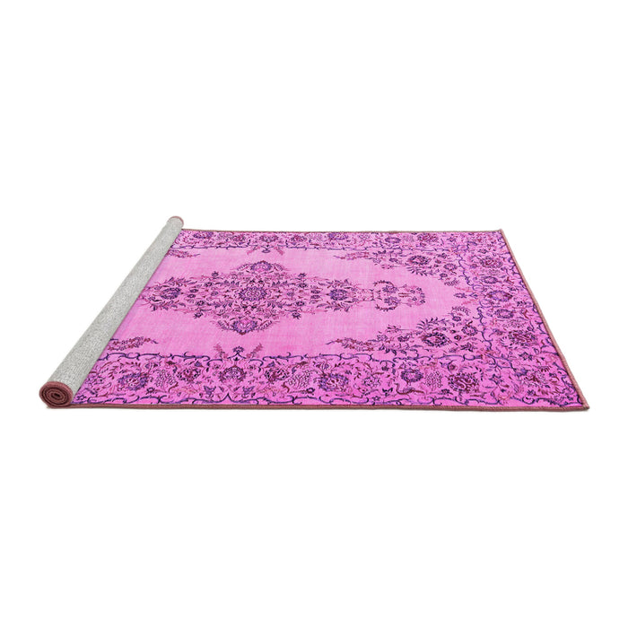 Sideview of Machine Washable Medallion Pink Traditional Rug, wshtr1200pnk