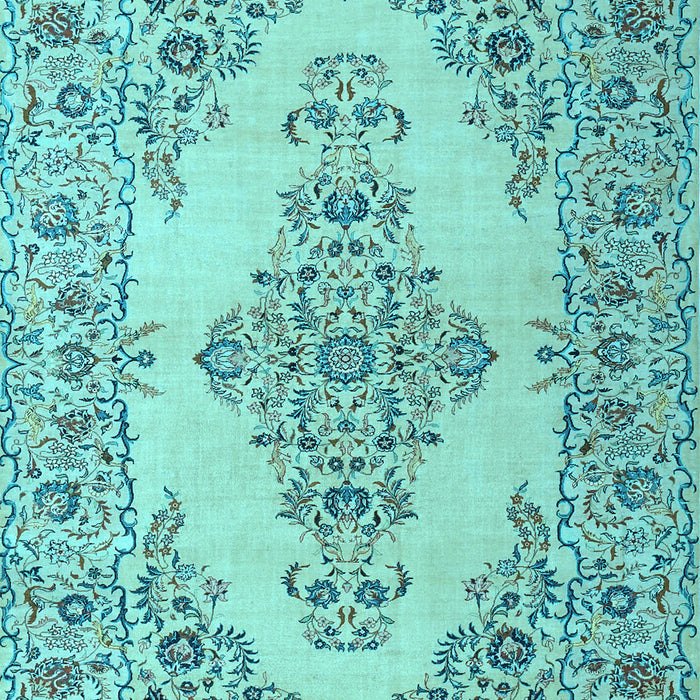Machine Washable Medallion Light Blue Traditional Rug, wshtr1200lblu