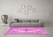 Machine Washable Medallion Pink Traditional Rug in a Living Room, wshtr1200pnk