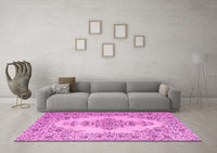 Machine Washable Medallion Pink Traditional Rug, wshtr1200pnk