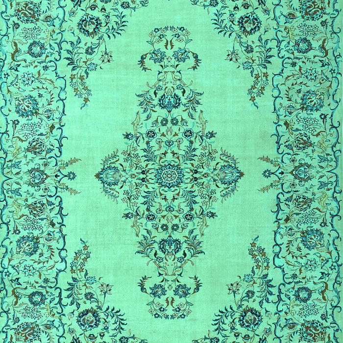 Machine Washable Medallion Turquoise Traditional Area Rugs, wshtr1200turq