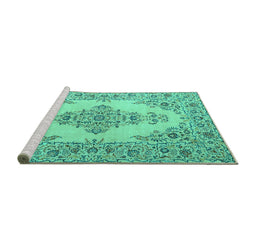 Sideview of Machine Washable Medallion Turquoise Traditional Area Rugs, wshtr1200turq
