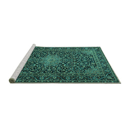 Sideview of Machine Washable Persian Turquoise Traditional Area Rugs, wshtr1201turq