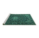 Sideview of Machine Washable Persian Turquoise Traditional Area Rugs, wshtr1201turq