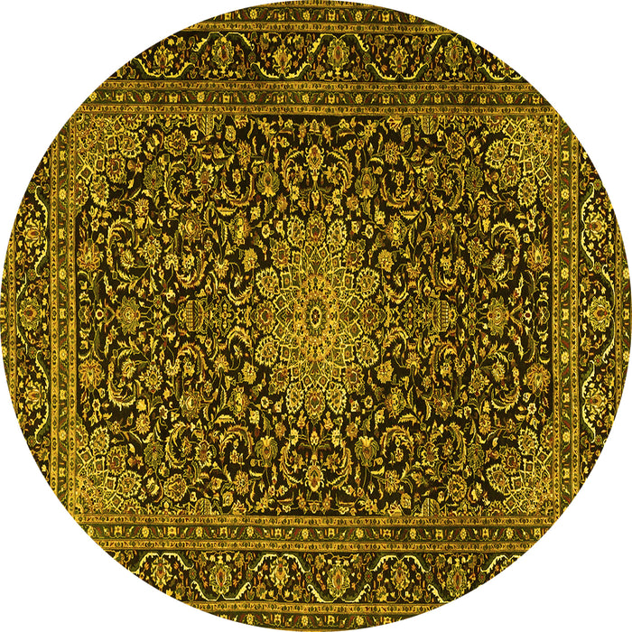 Round Persian Yellow Traditional Rug, tr1201yw