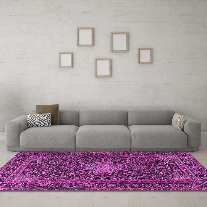 Machine Washable Persian Pink Traditional Rug in a Living Room, wshtr1201pnk