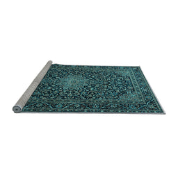 Sideview of Machine Washable Persian Light Blue Traditional Rug, wshtr1201lblu