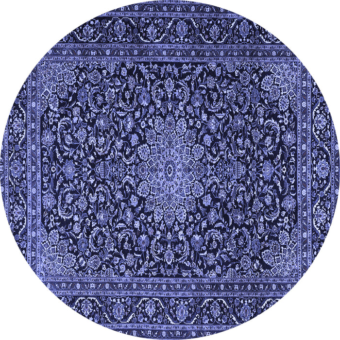 Round Machine Washable Persian Blue Traditional Rug, wshtr1201blu
