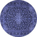 Round Machine Washable Persian Blue Traditional Rug, wshtr1201blu