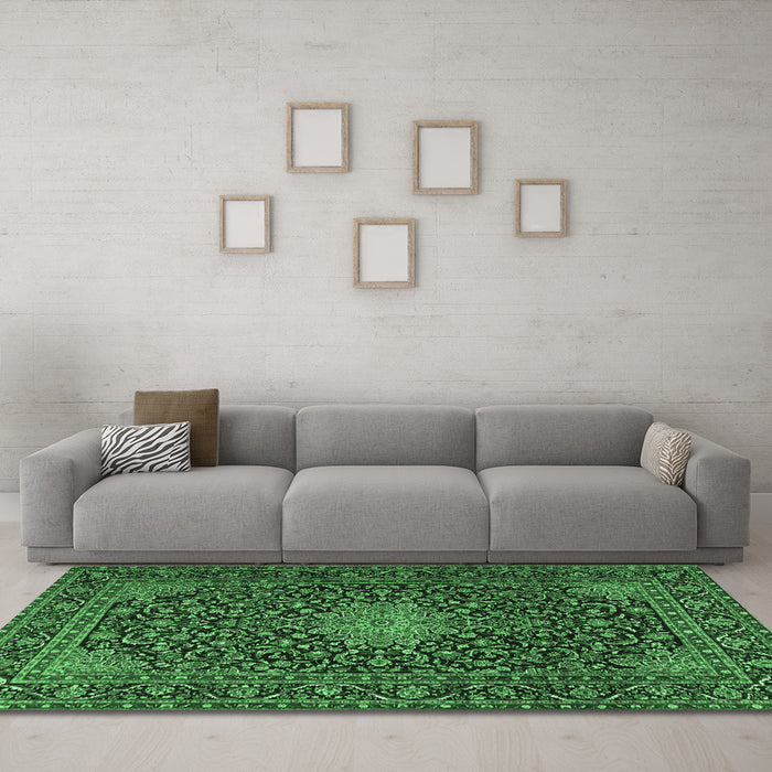 Machine Washable Persian Emerald Green Traditional Area Rugs in a Living Room,, wshtr1201emgrn