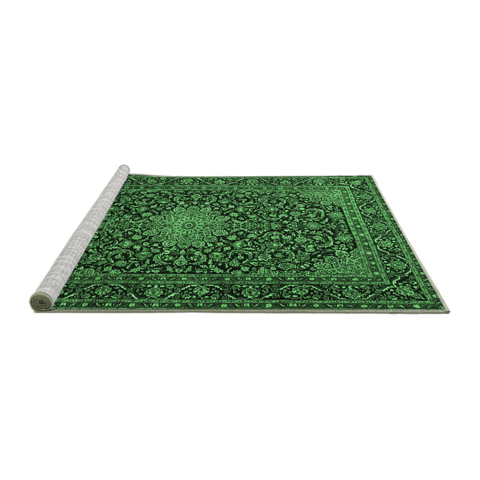 Sideview of Machine Washable Persian Emerald Green Traditional Area Rugs, wshtr1201emgrn