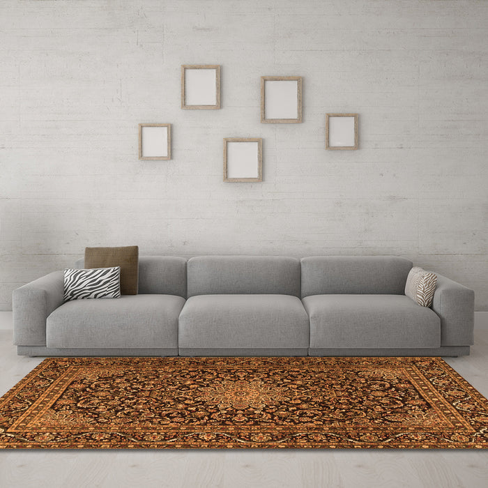 Machine Washable Persian Orange Traditional Area Rugs in a Living Room, wshtr1201org