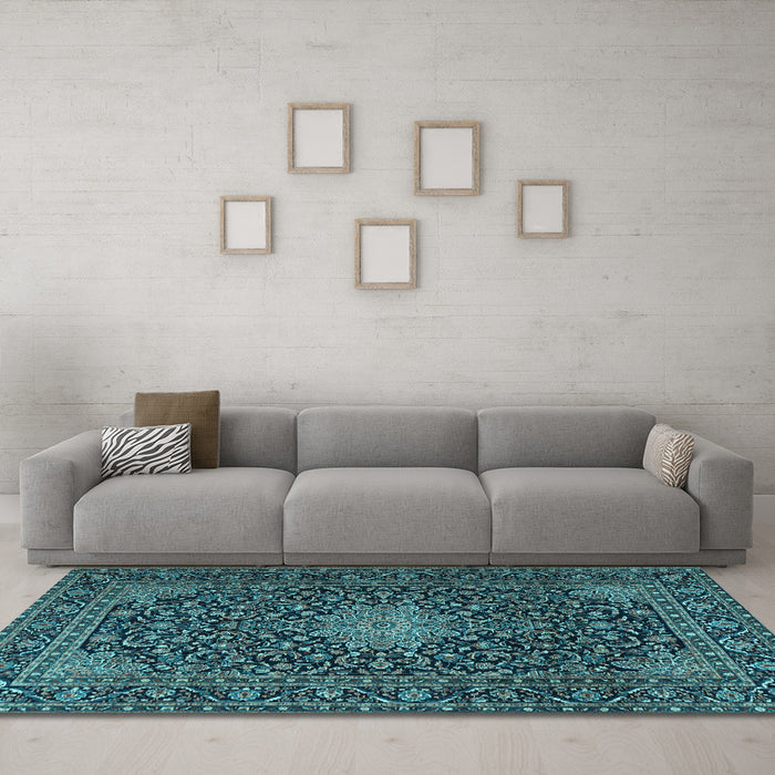Machine Washable Persian Light Blue Traditional Rug in a Living Room, wshtr1201lblu