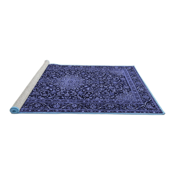 Sideview of Machine Washable Persian Blue Traditional Rug, wshtr1201blu