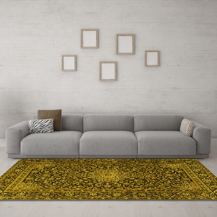 Machine Washable Persian Yellow Traditional Rug in a Living Room, wshtr1201yw