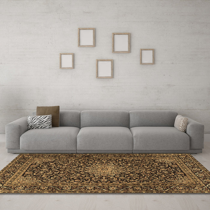 Machine Washable Persian Brown Traditional Rug in a Living Room,, wshtr1201brn