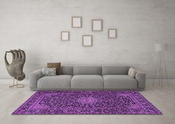 Machine Washable Persian Purple Traditional Area Rugs in a Living Room, wshtr1201pur
