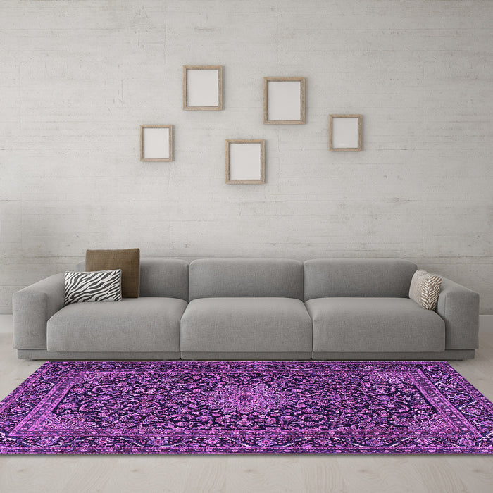 Machine Washable Persian Purple Traditional Area Rugs in a Living Room, wshtr1201pur