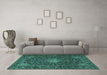 Machine Washable Persian Turquoise Traditional Area Rugs in a Living Room,, wshtr1201turq