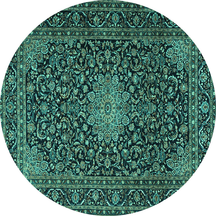 Round Persian Turquoise Traditional Rug, tr1201turq