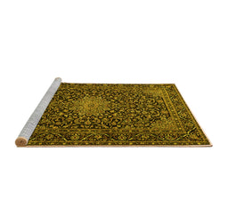 Sideview of Machine Washable Persian Yellow Traditional Rug, wshtr1201yw
