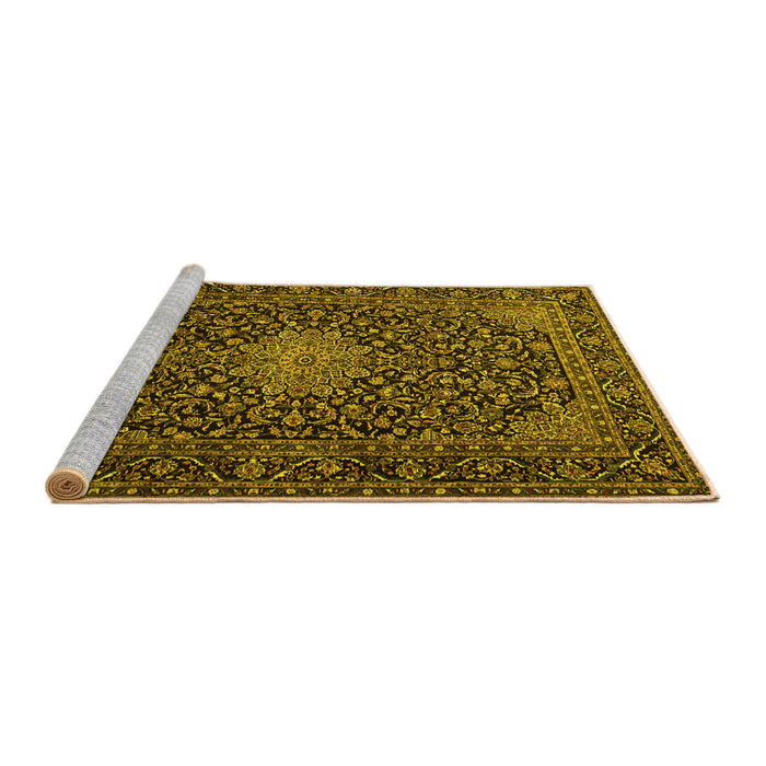 Sideview of Machine Washable Persian Yellow Traditional Rug, wshtr1201yw