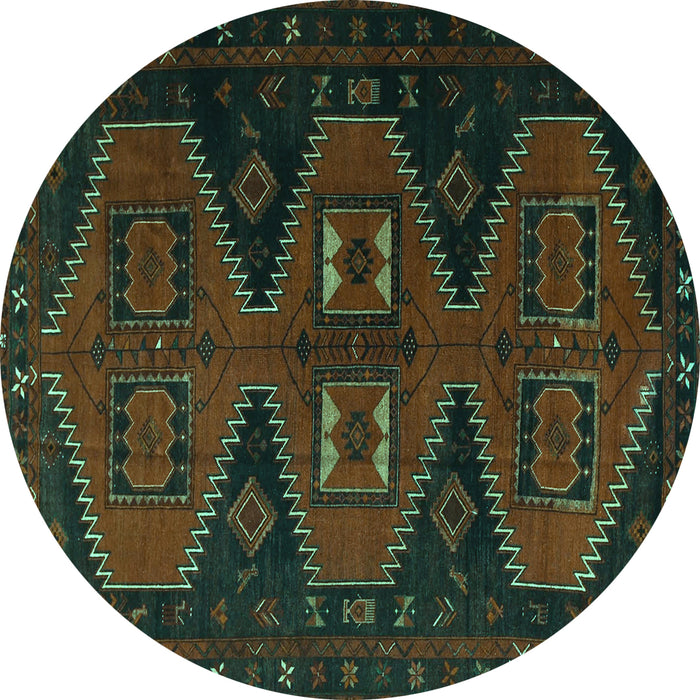 Round Persian Turquoise Traditional Rug, tr1202turq