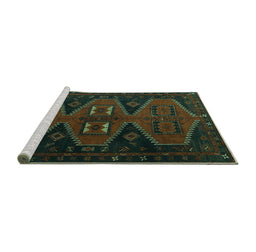 Sideview of Machine Washable Persian Turquoise Traditional Area Rugs, wshtr1202turq