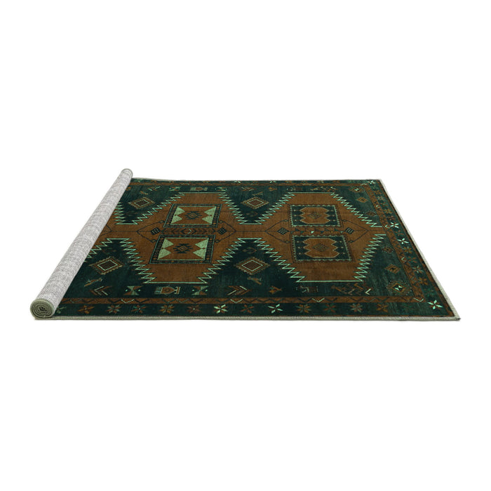 Sideview of Machine Washable Persian Turquoise Traditional Area Rugs, wshtr1202turq