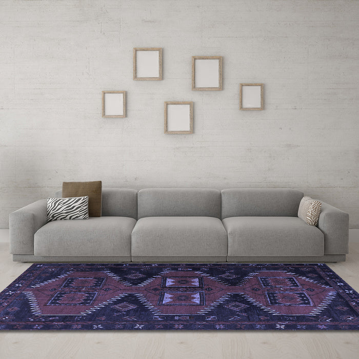 Machine Washable Persian Blue Traditional Rug in a Living Room, wshtr1202blu