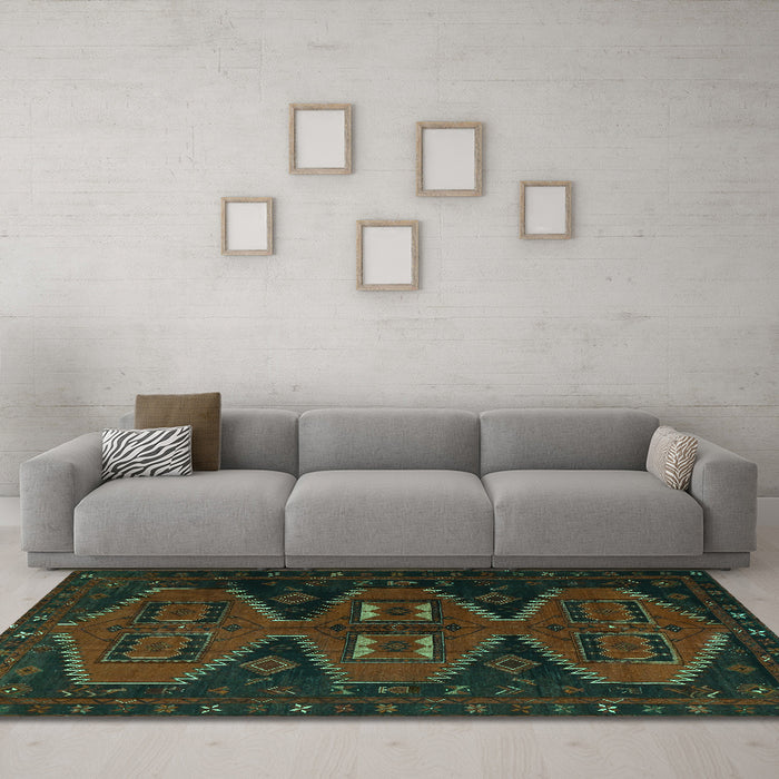 Machine Washable Persian Turquoise Traditional Area Rugs in a Living Room,, wshtr1202turq