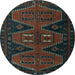 Round Persian Light Blue Traditional Rug, tr1202lblu