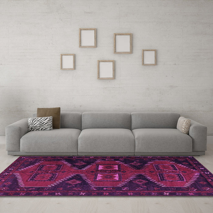 Machine Washable Persian Purple Traditional Area Rugs in a Living Room, wshtr1202pur