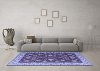 Machine Washable Persian Blue Traditional Rug, wshtr1203blu