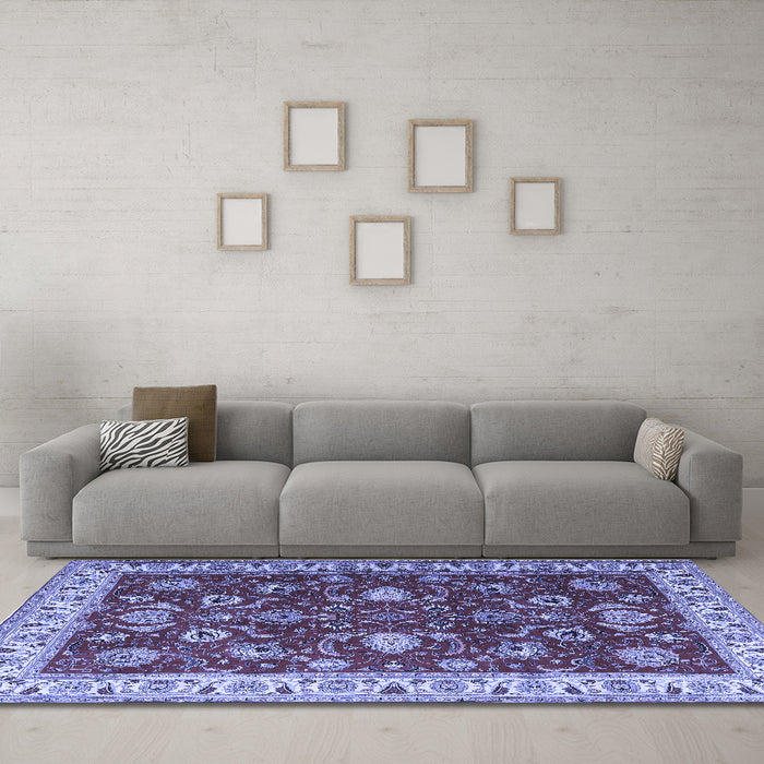 Machine Washable Persian Blue Traditional Rug in a Living Room, wshtr1203blu