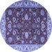 Round Machine Washable Persian Blue Traditional Rug, wshtr1203blu