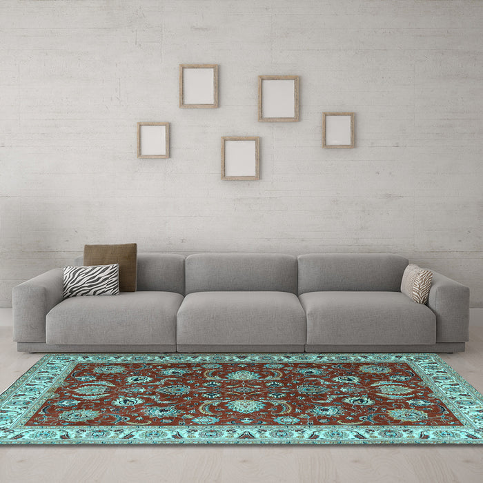 Machine Washable Persian Light Blue Traditional Rug in a Living Room, wshtr1203lblu