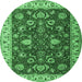 Round Persian Emerald Green Traditional Rug, tr1203emgrn