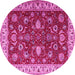 Round Machine Washable Persian Pink Traditional Rug, wshtr1203pnk