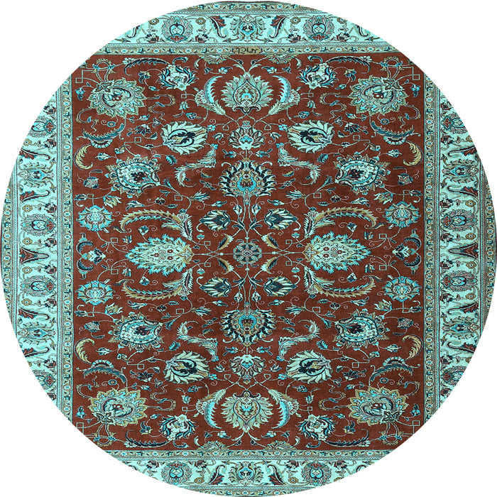 Round Machine Washable Persian Light Blue Traditional Rug, wshtr1203lblu