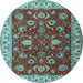 Round Machine Washable Persian Light Blue Traditional Rug, wshtr1203lblu